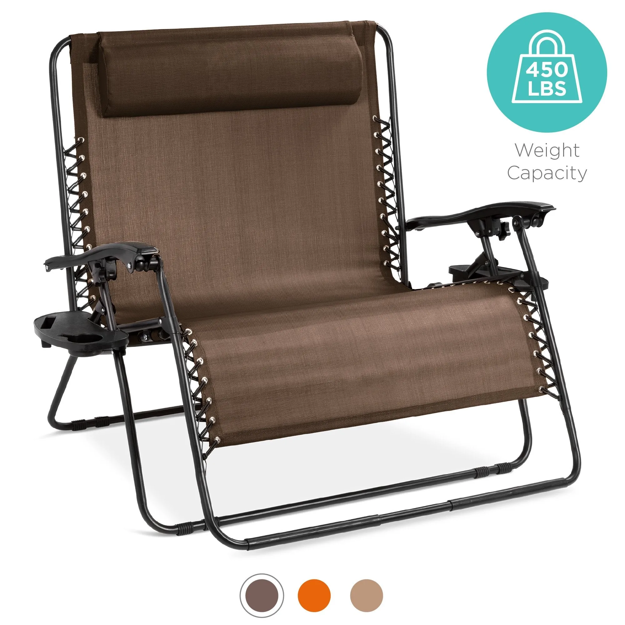 2-Person Double Wide Zero Gravity Chair Lounger w/ Cup Holders, Headrest