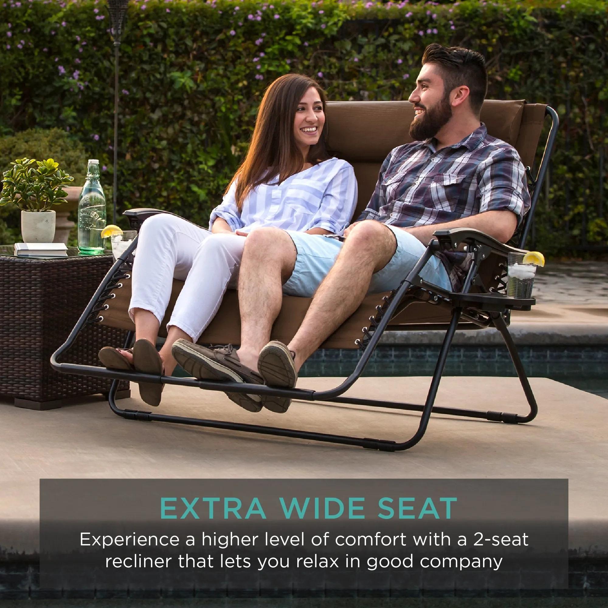 2-Person Double Wide Zero Gravity Chair Lounger w/ Cup Holders, Headrest