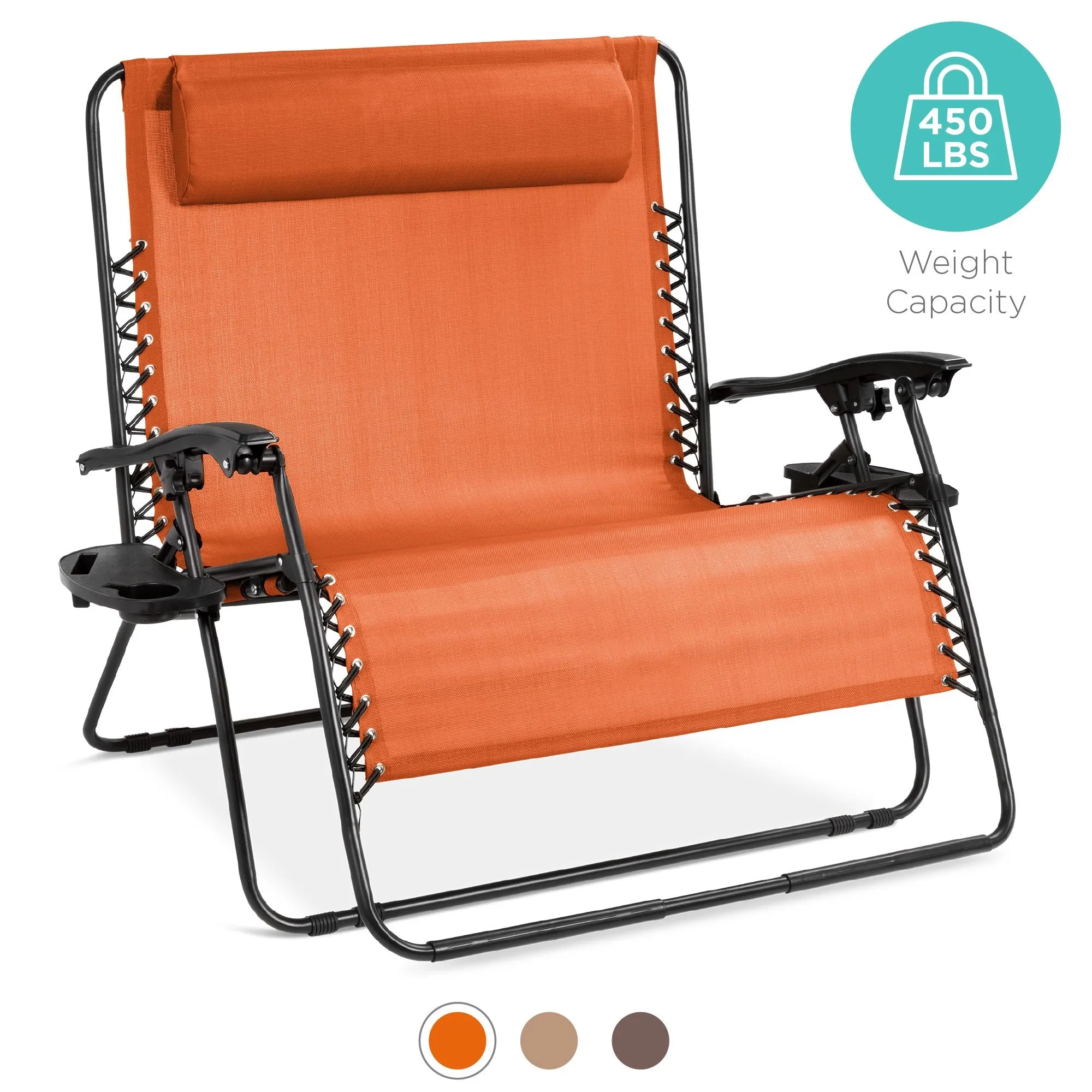 2-Person Double Wide Zero Gravity Chair Lounger w/ Cup Holders, Headrest