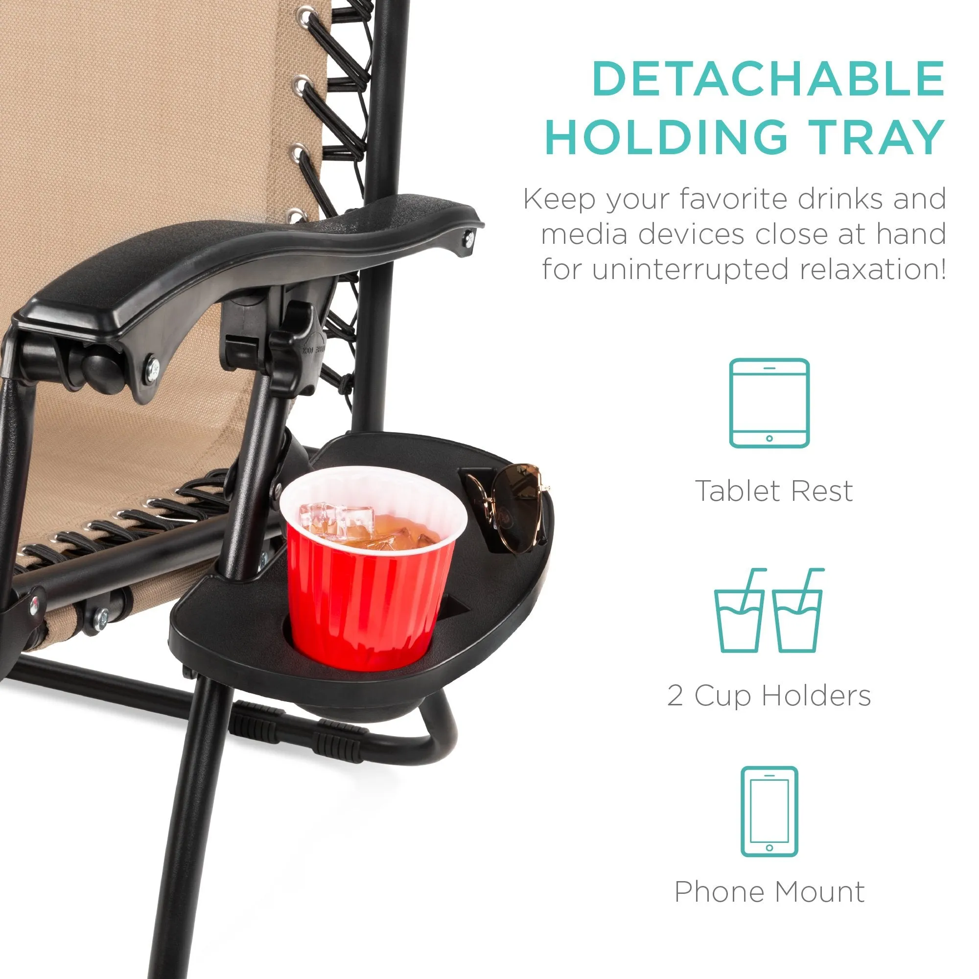 2-Person Double Wide Zero Gravity Chair Lounger w/ Cup Holders, Headrest