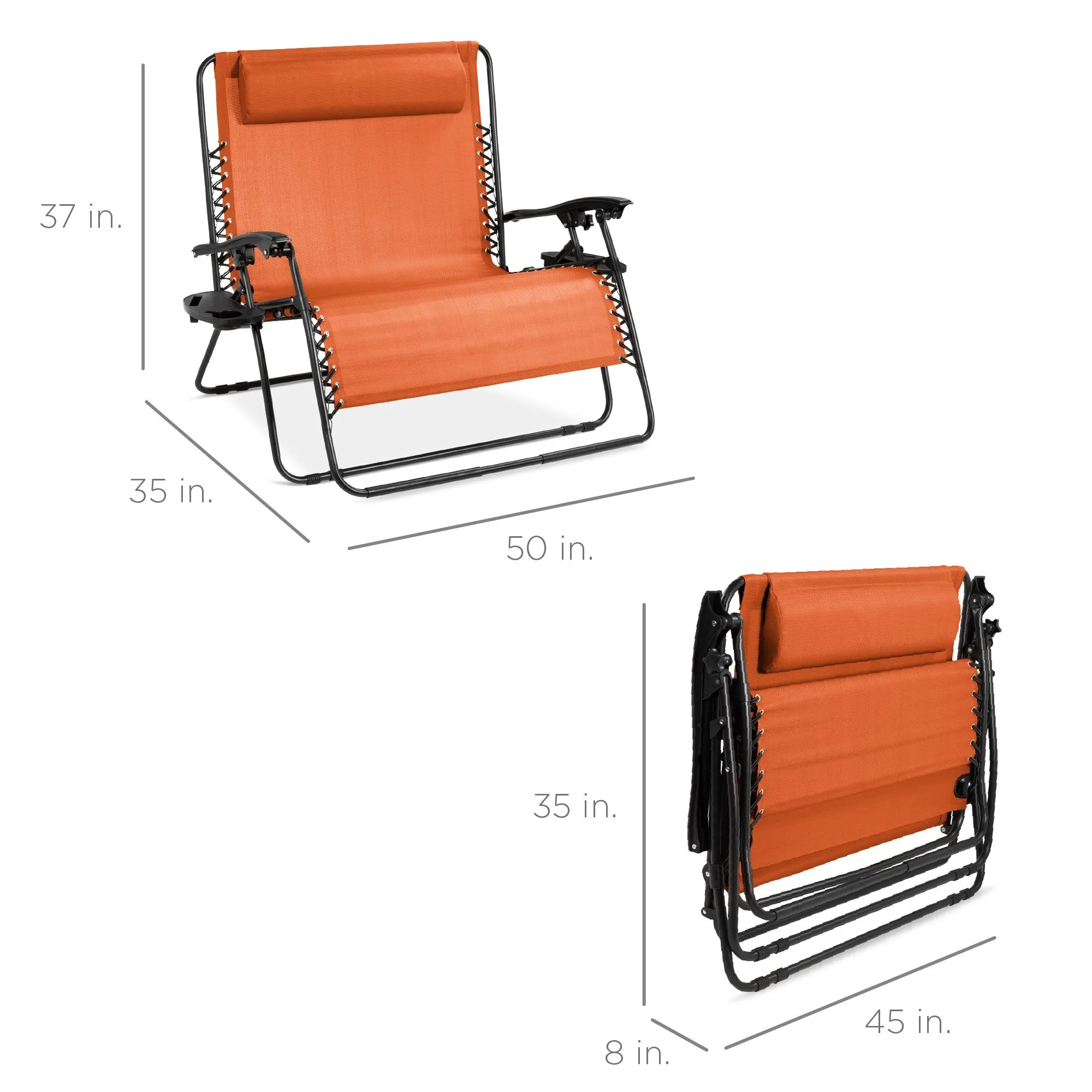 2-Person Double Wide Zero Gravity Chair Lounger w/ Cup Holders, Headrest