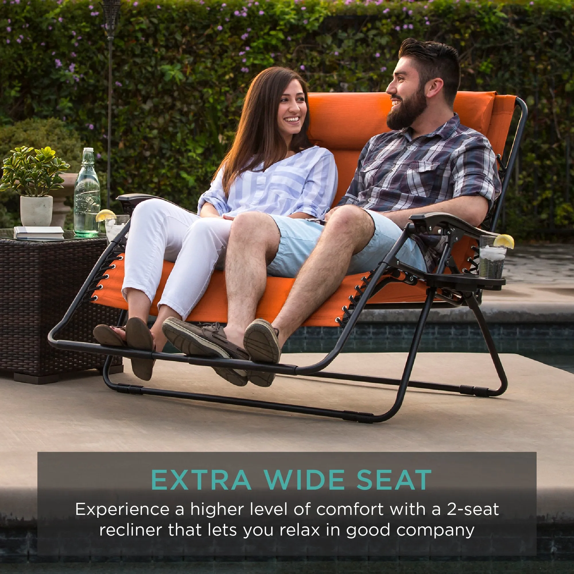 2-Person Double Wide Zero Gravity Chair Lounger w/ Cup Holders, Headrest