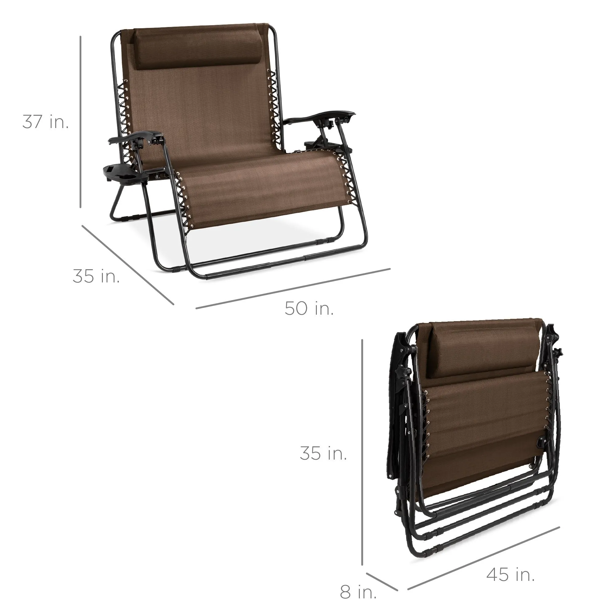 2-Person Double Wide Zero Gravity Chair Lounger w/ Cup Holders, Headrest