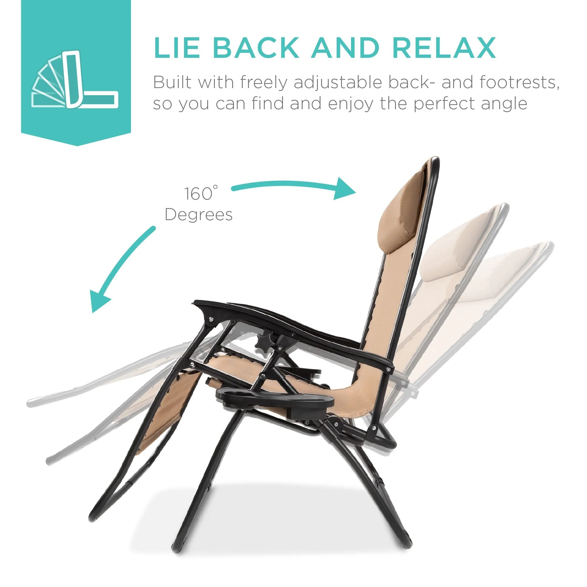 2-Person Double Wide Zero Gravity Chair Lounger w/ Cup Holders, Headrest