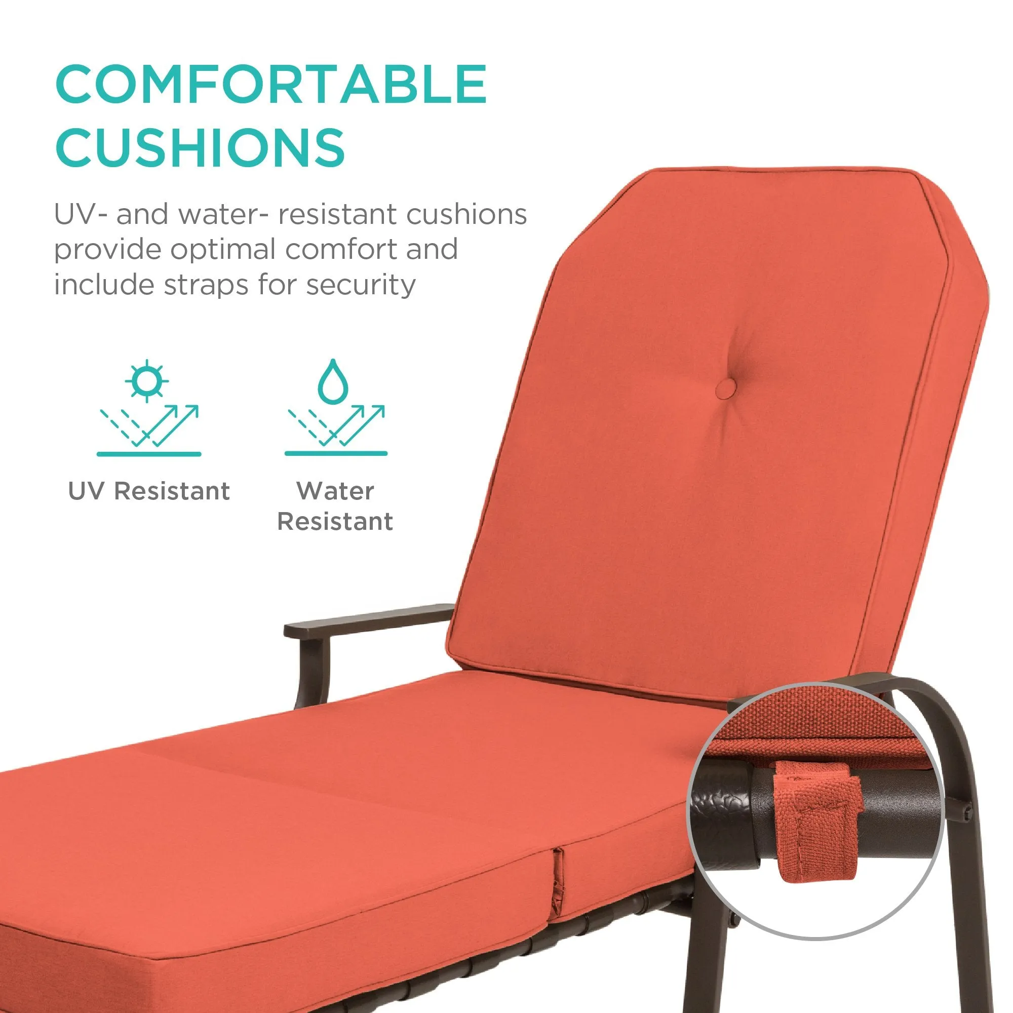 Outdoor Chaise Lounge Recliner Chair Furniture w/ 2 Cushions