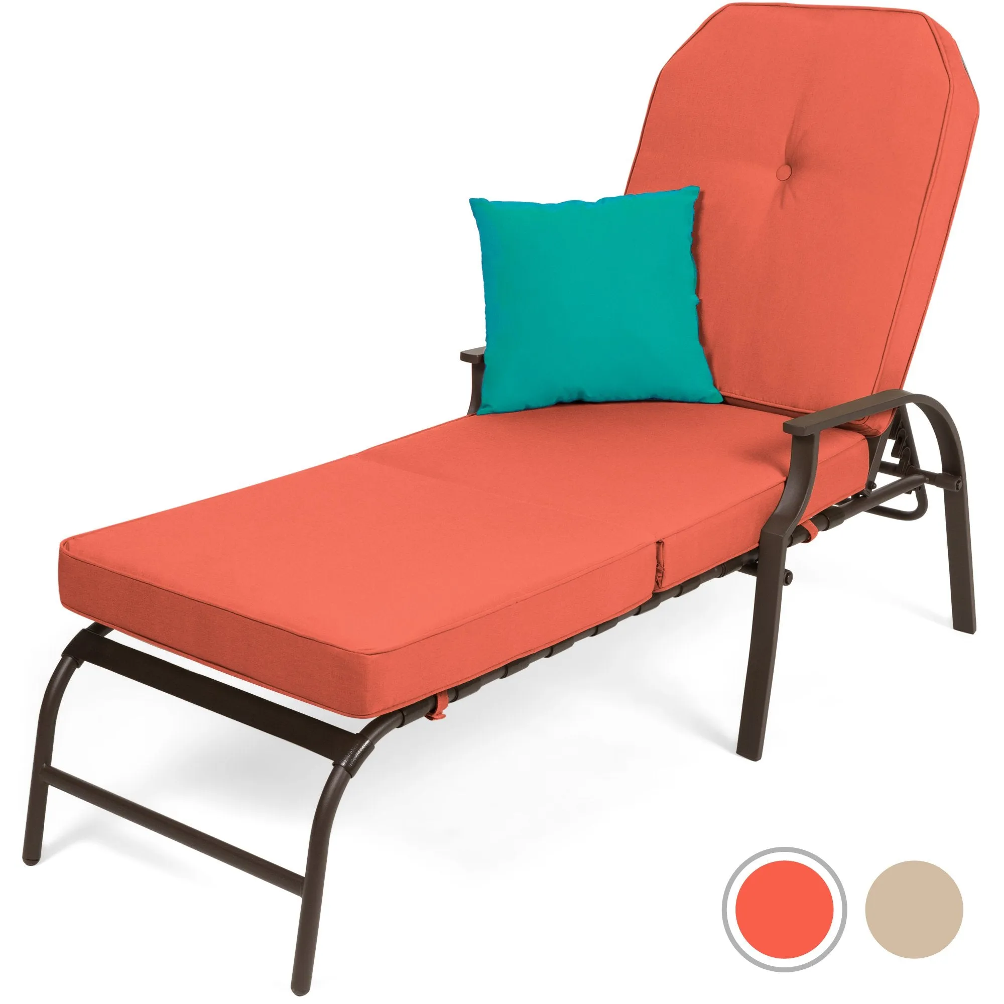 Outdoor Chaise Lounge Recliner Chair Furniture w/ 2 Cushions
