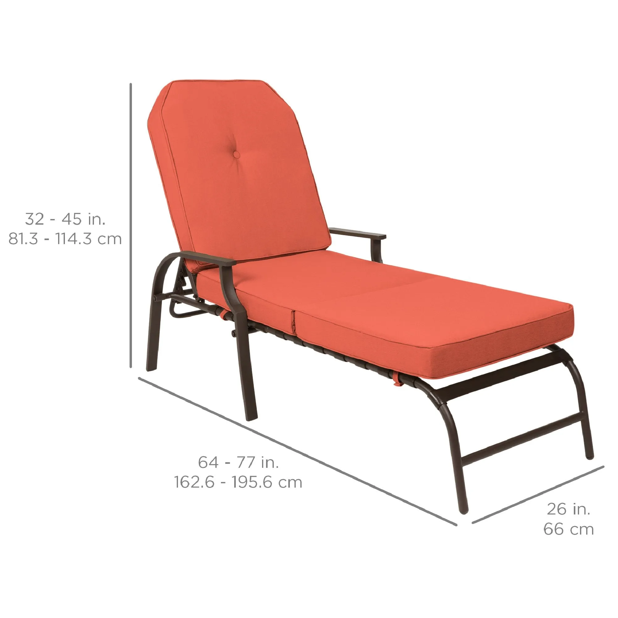 Outdoor Chaise Lounge Recliner Chair Furniture w/ 2 Cushions