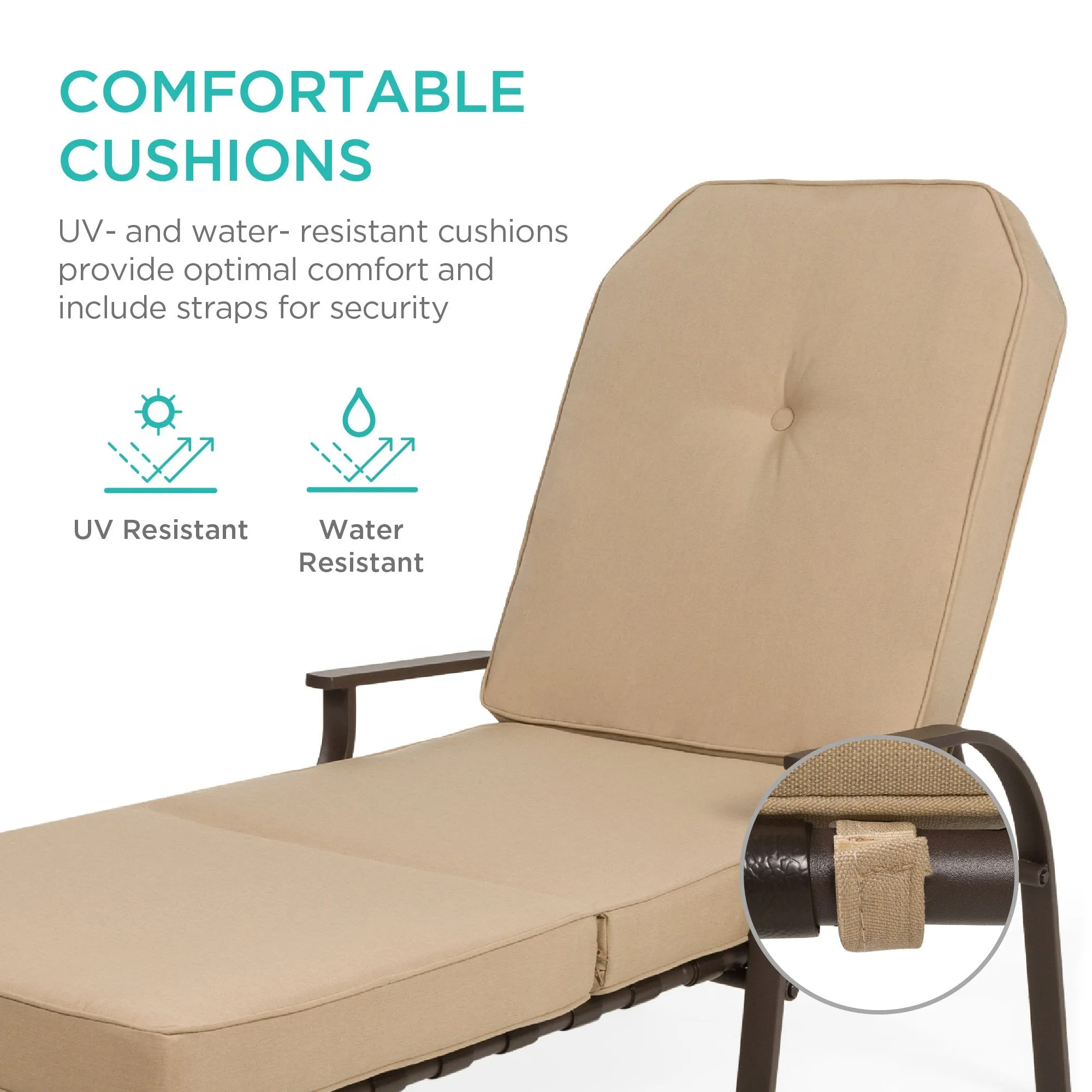Outdoor Chaise Lounge Recliner Chair Furniture w/ 2 Cushions